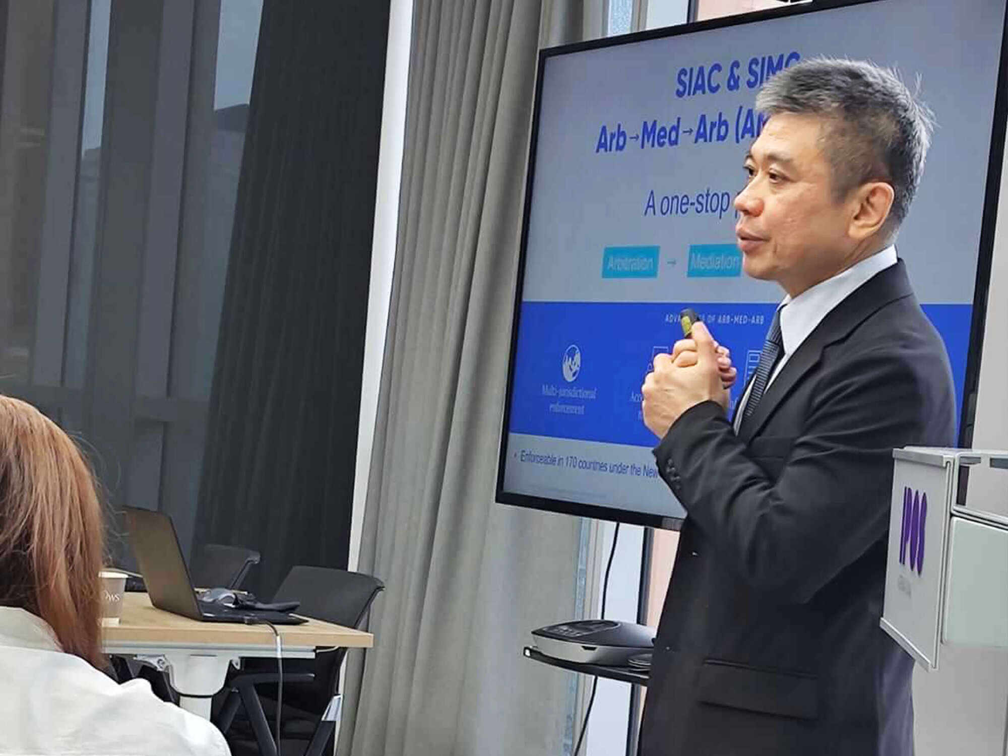 Mr Sim Siong Koon from Singapore International Mediation Centre (SIMC) delivering an engaging presentation on international mediation practices.