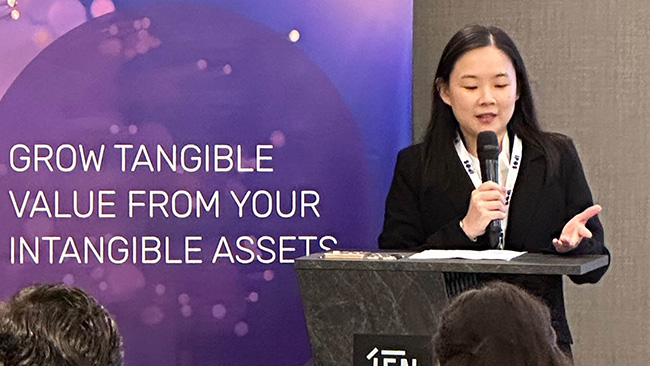 Ms Tay Soh Hui, Head of Programmes at IPOS International (Academy) delivering their compelling opening address on balancing AI innovation with robust governance frameworks
